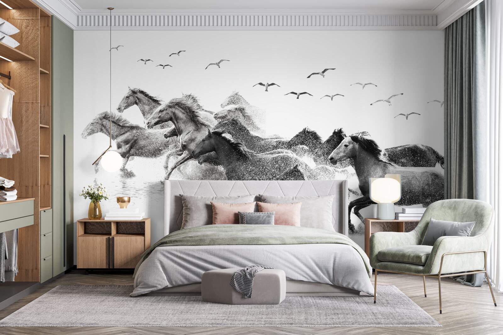 Papier peint de nombreux chevaux au galop