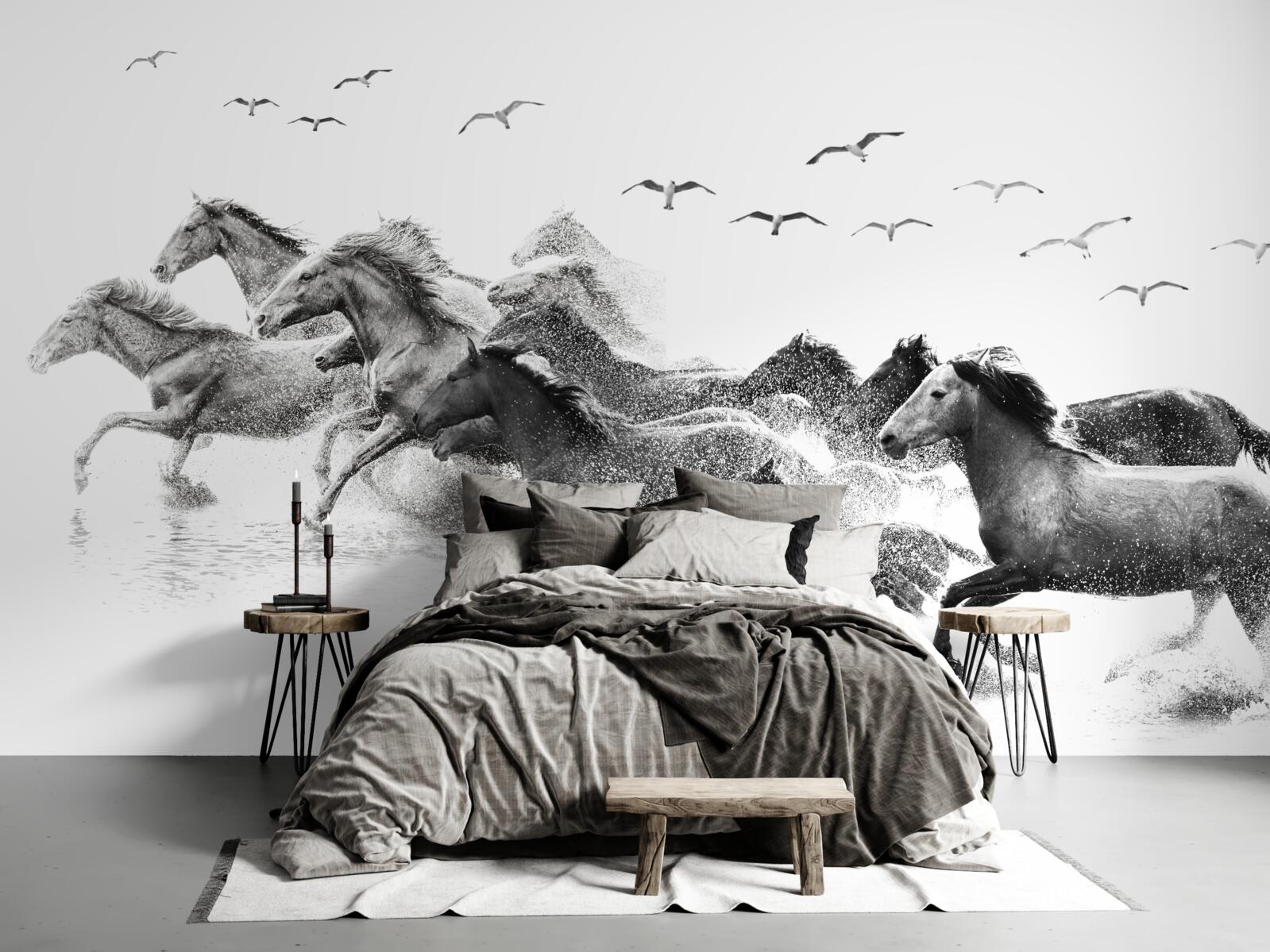 Papier peint de nombreux chevaux au galop