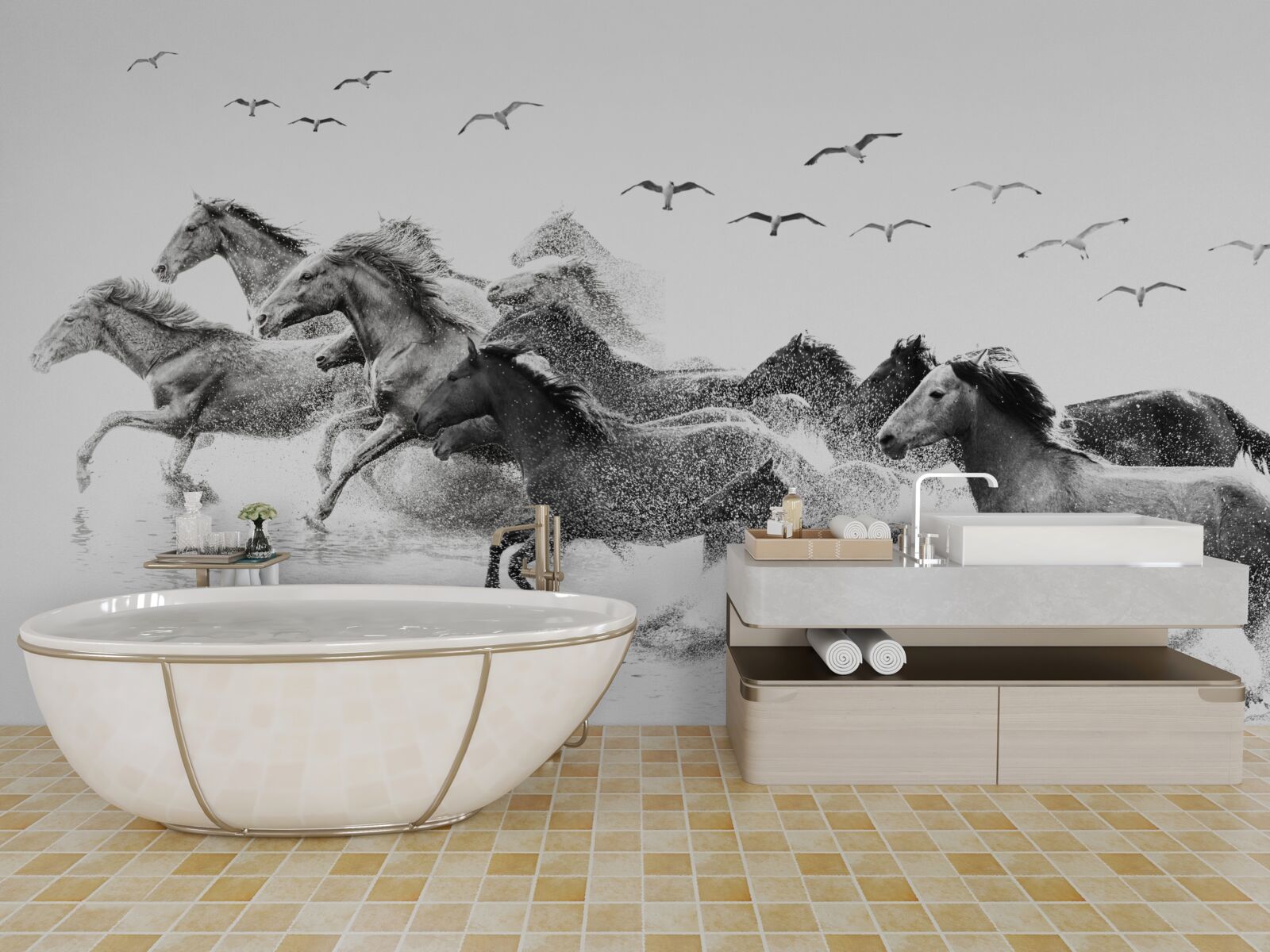 Papier peint de nombreux chevaux au galop