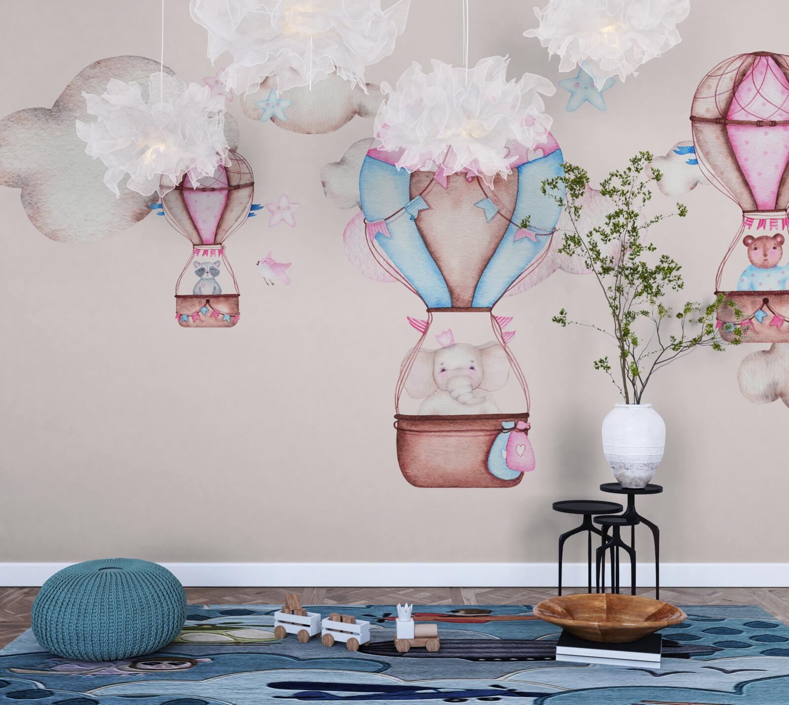 Papier peint les animaux planent dans le ciel à bord de ballons