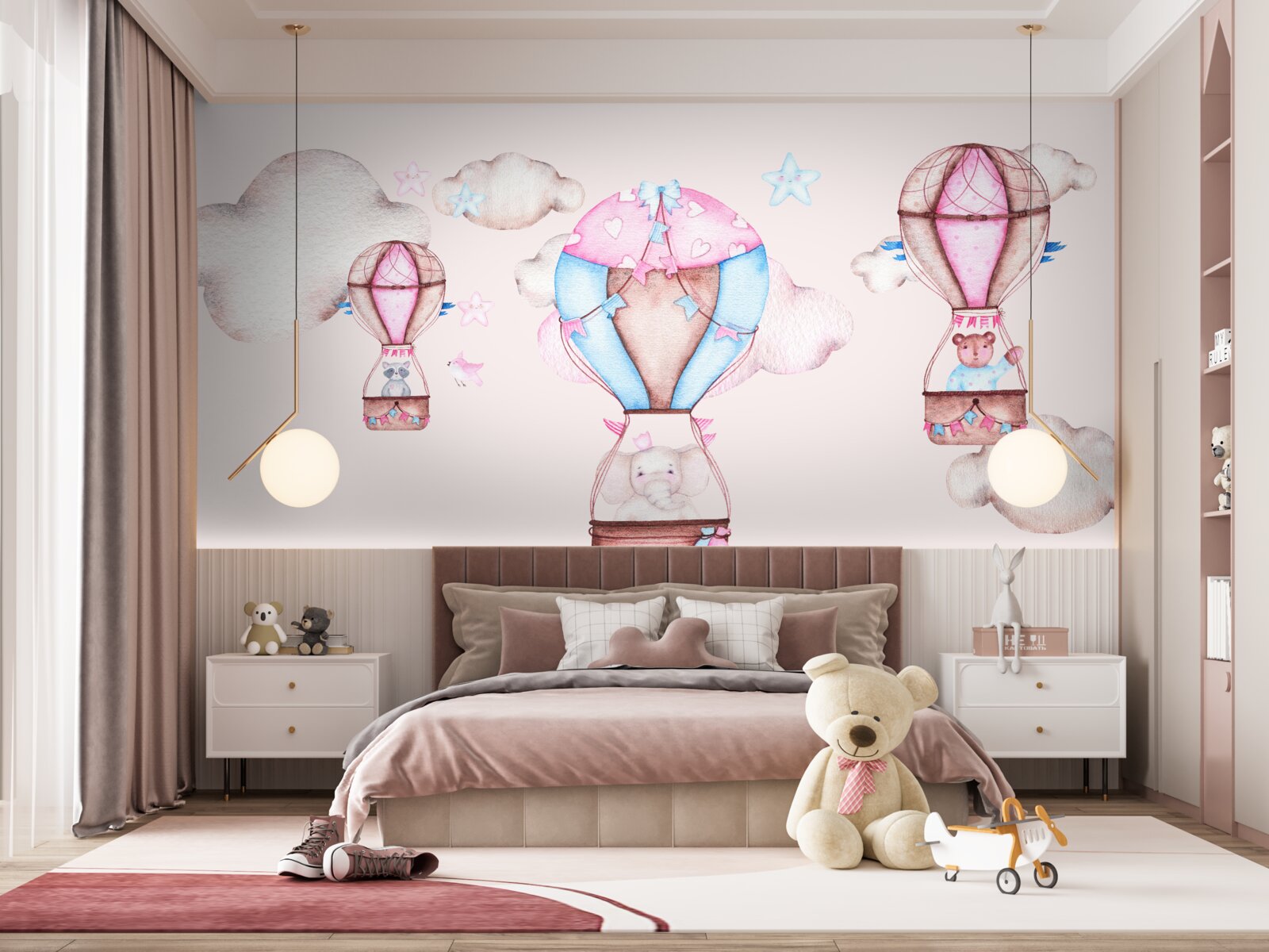 Papier peint les animaux planent dans le ciel à bord de ballons