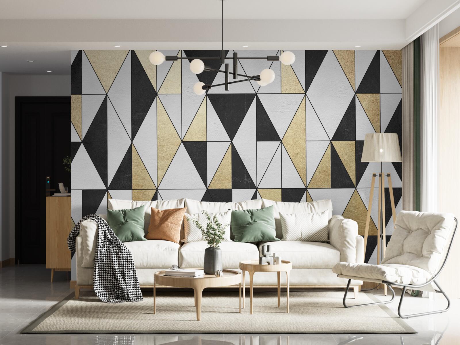 Papier peint diamants en noir, blanc et or