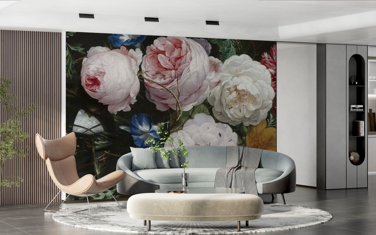 Papier peint grandes fleurs pastel