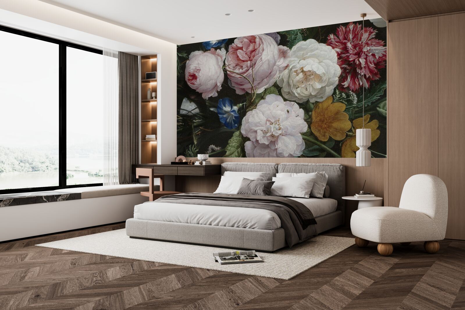 Papier peint grandes fleurs pastel