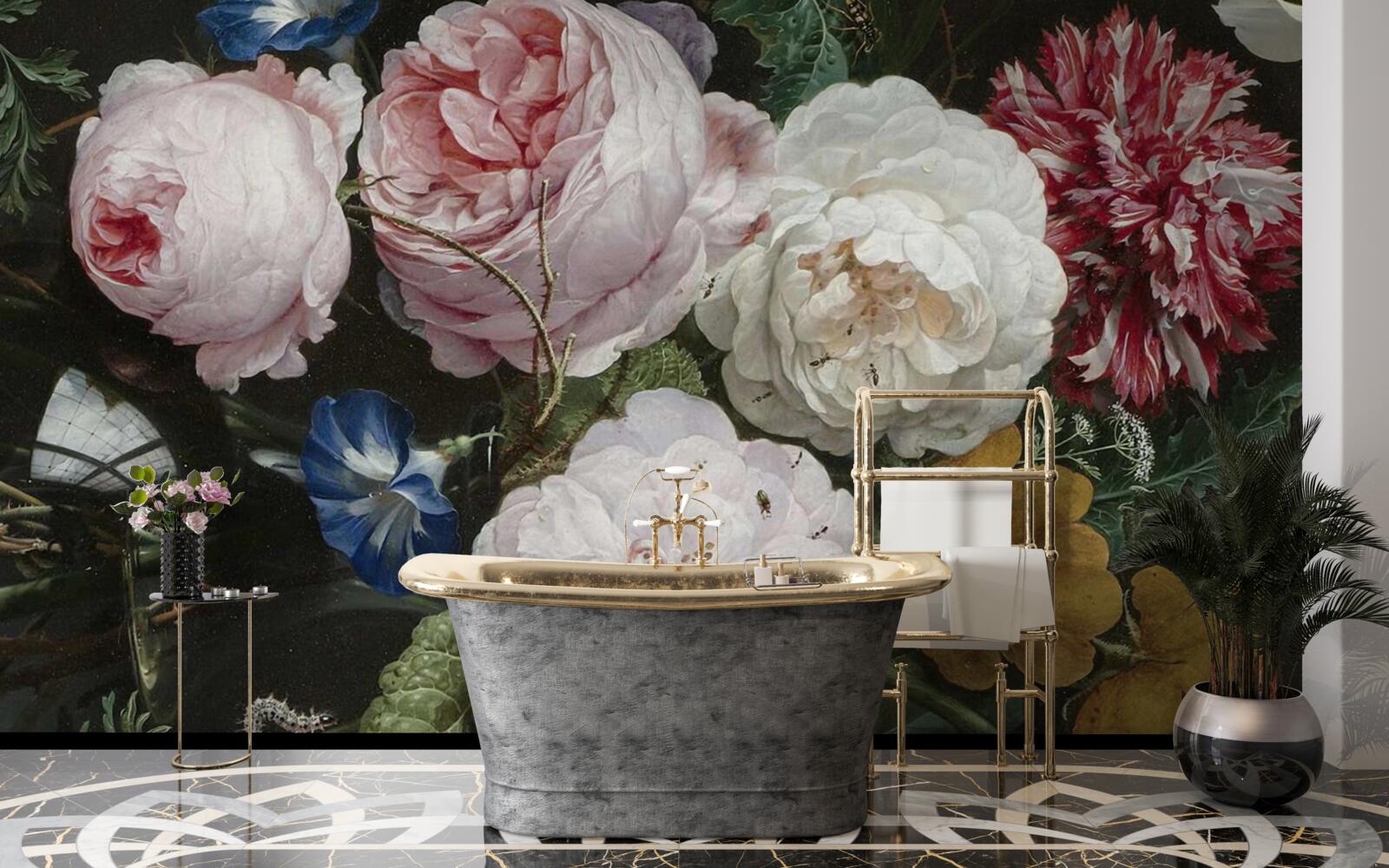 Papier peint grandes fleurs pastel