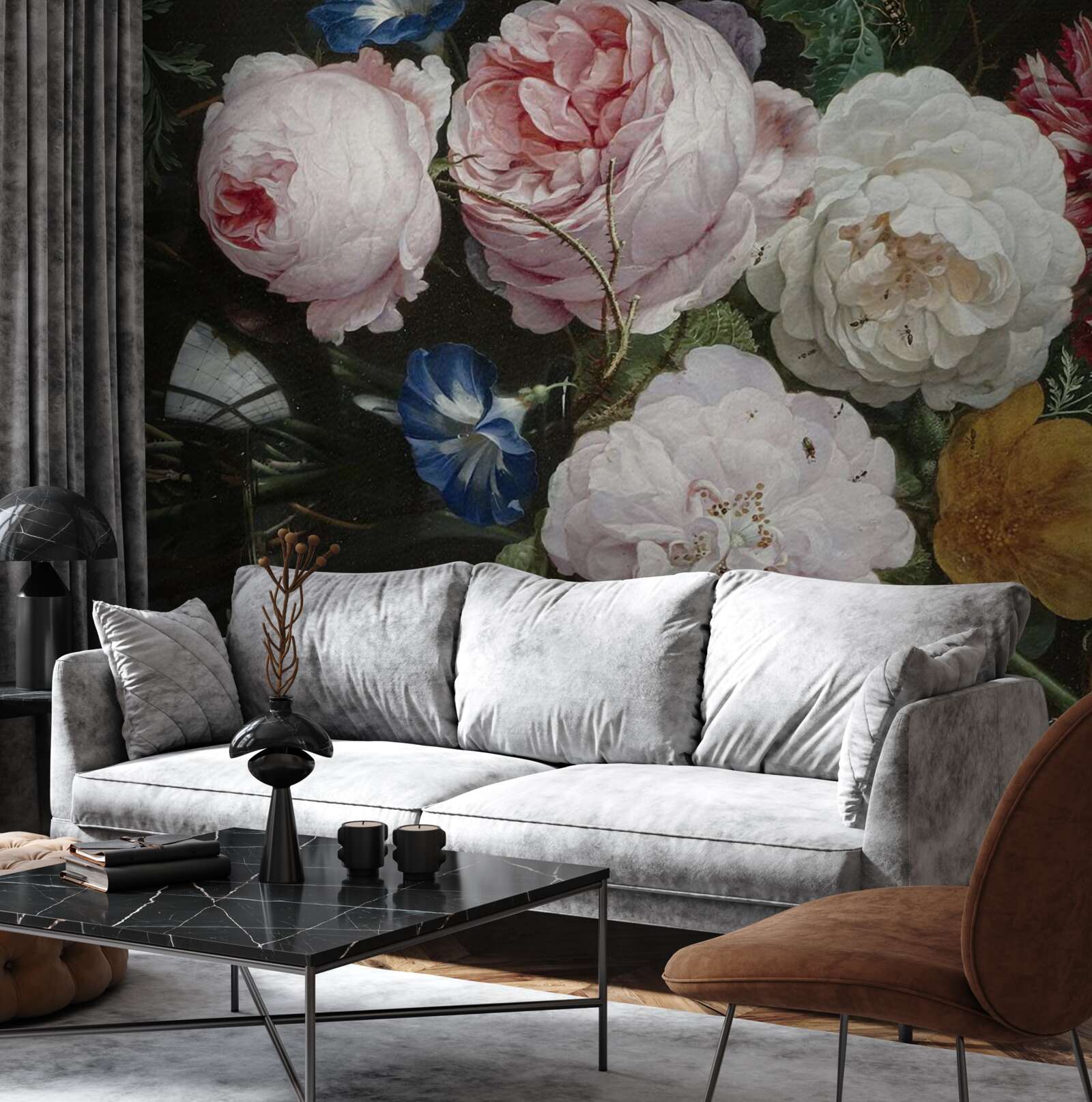 Papier peint grandes fleurs pastel