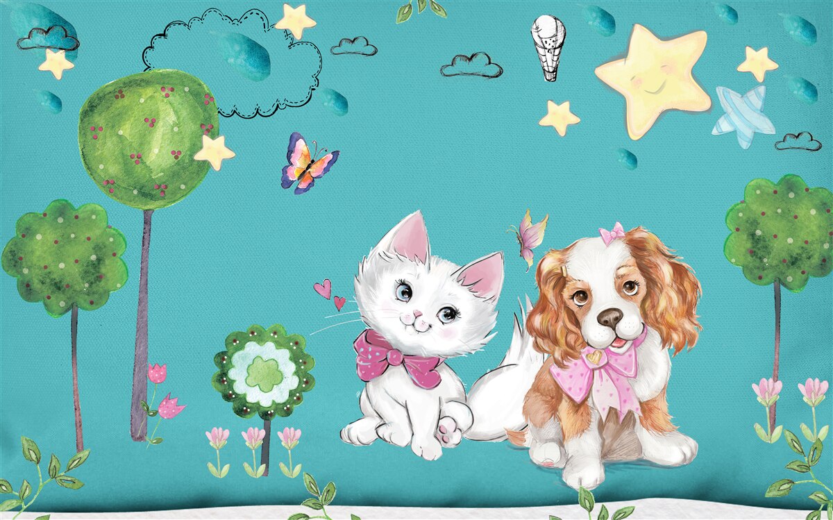 Papier peint chat et chien parmi les arbres