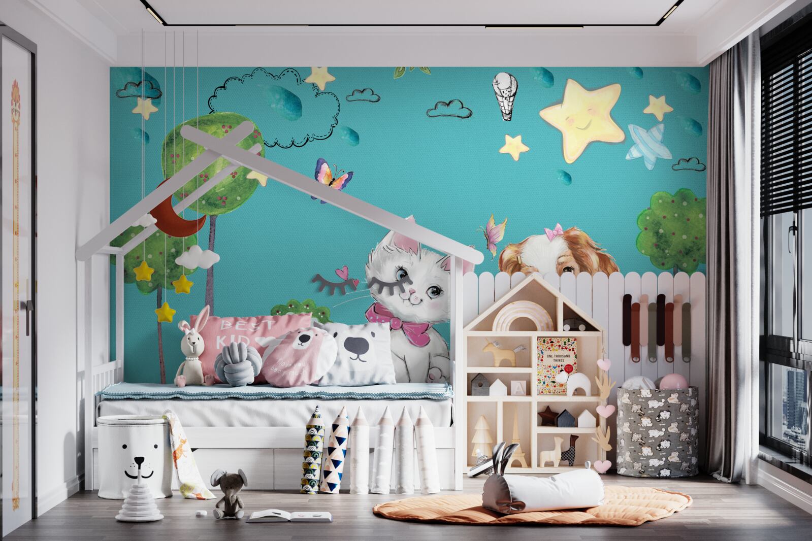 Papier peint chat et chien parmi les arbres