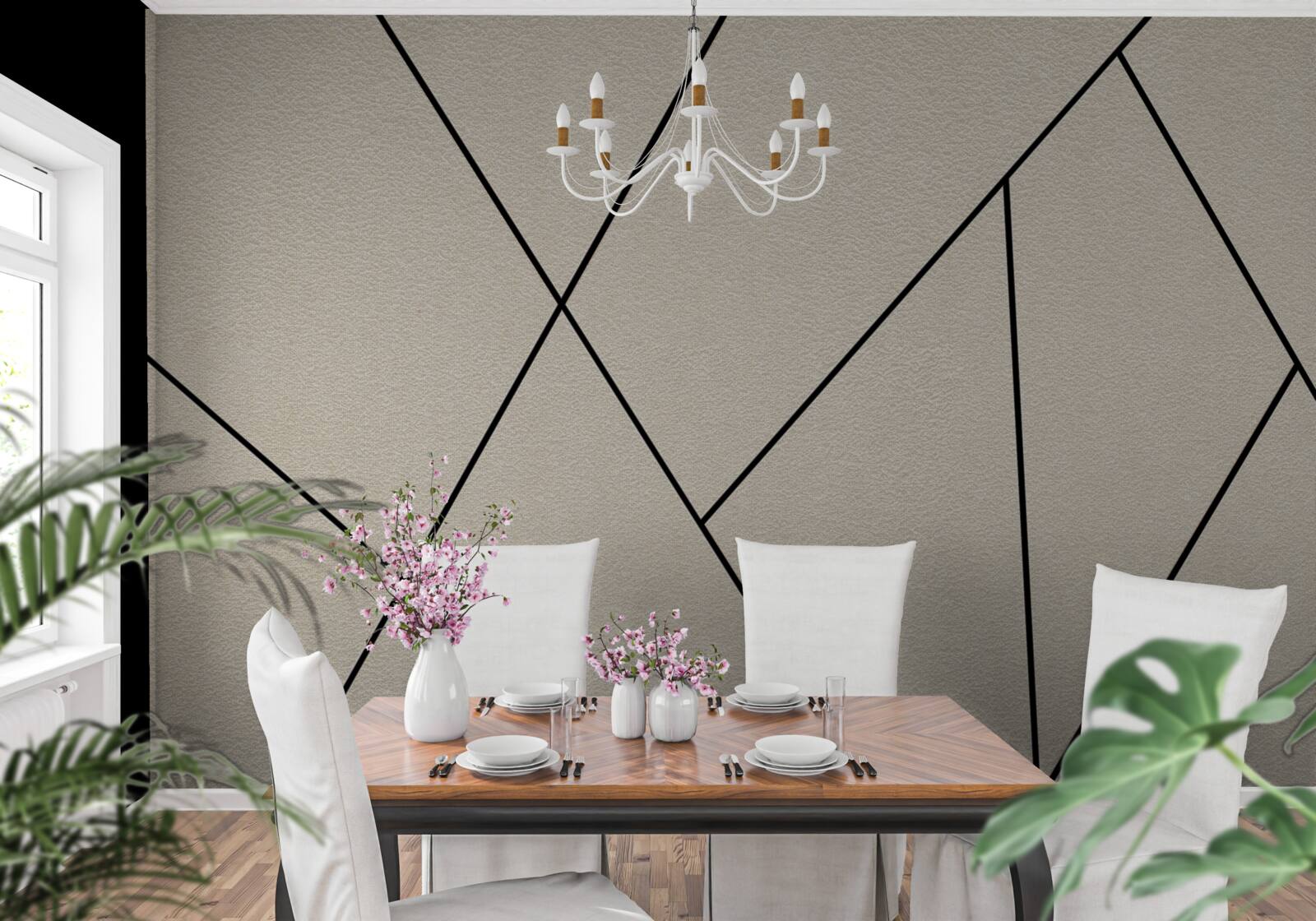 Papier peint mur clair avec des lignes noires lisses