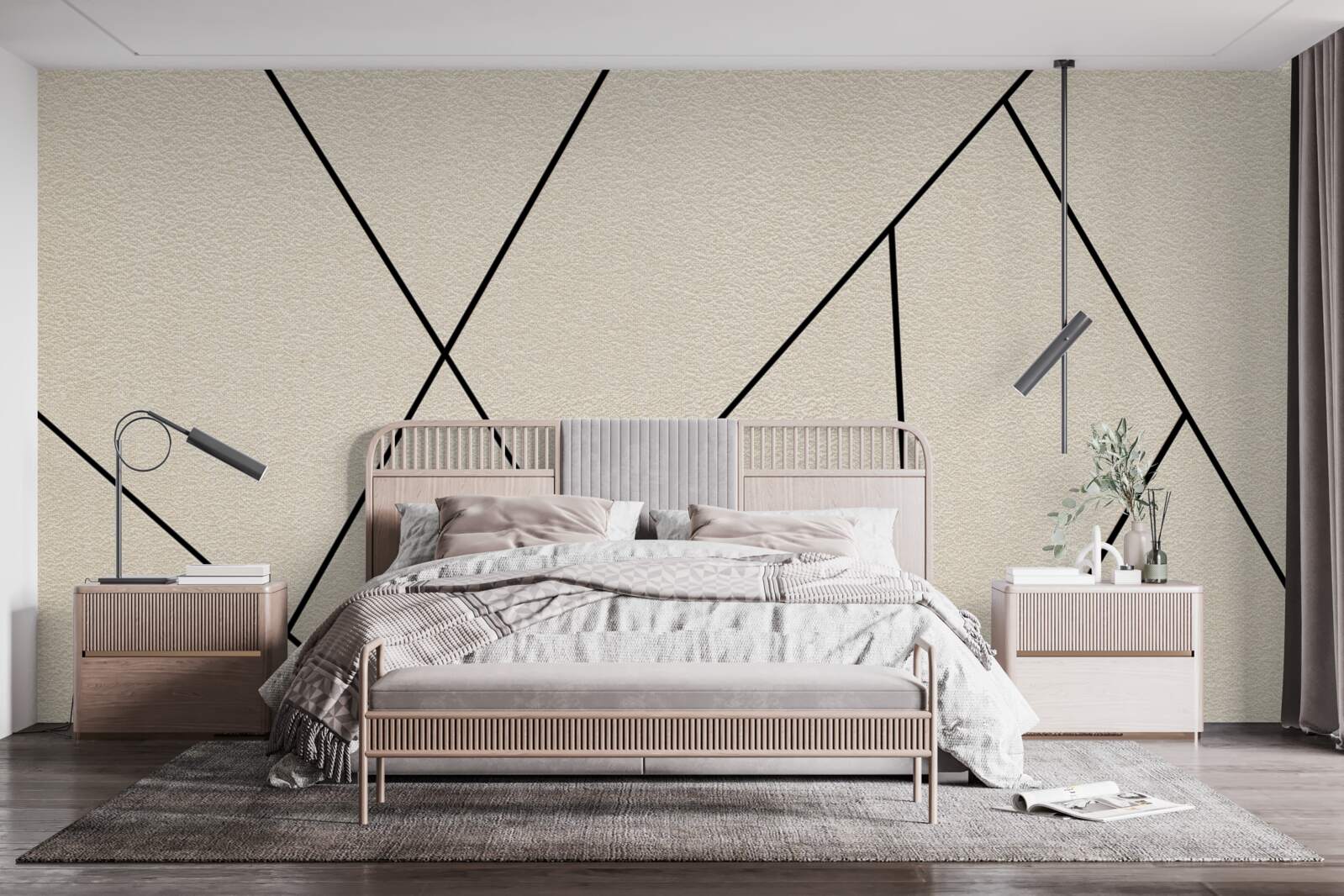 Papier peint mur clair avec des lignes noires lisses