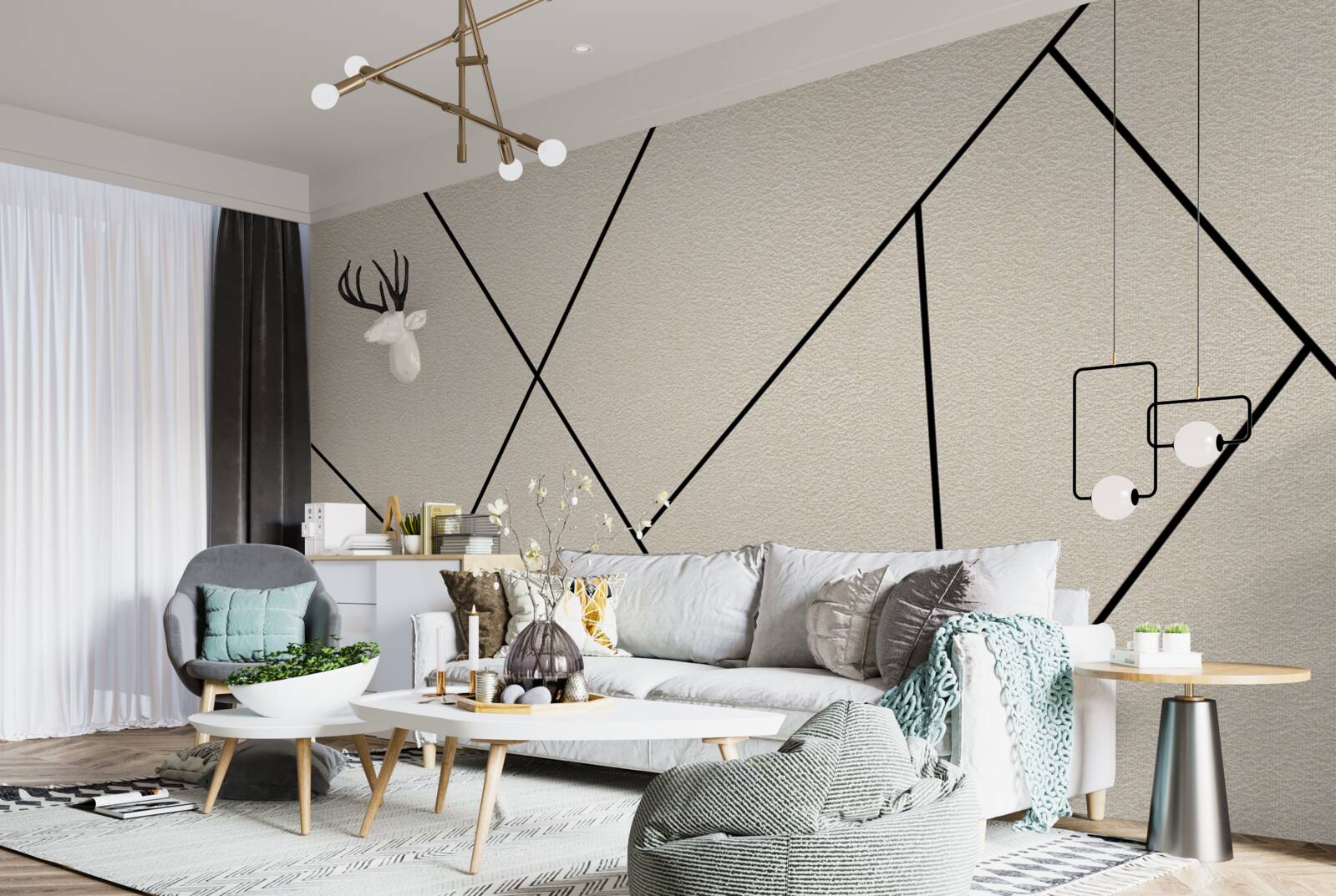 Papier peint mur clair avec des lignes noires lisses