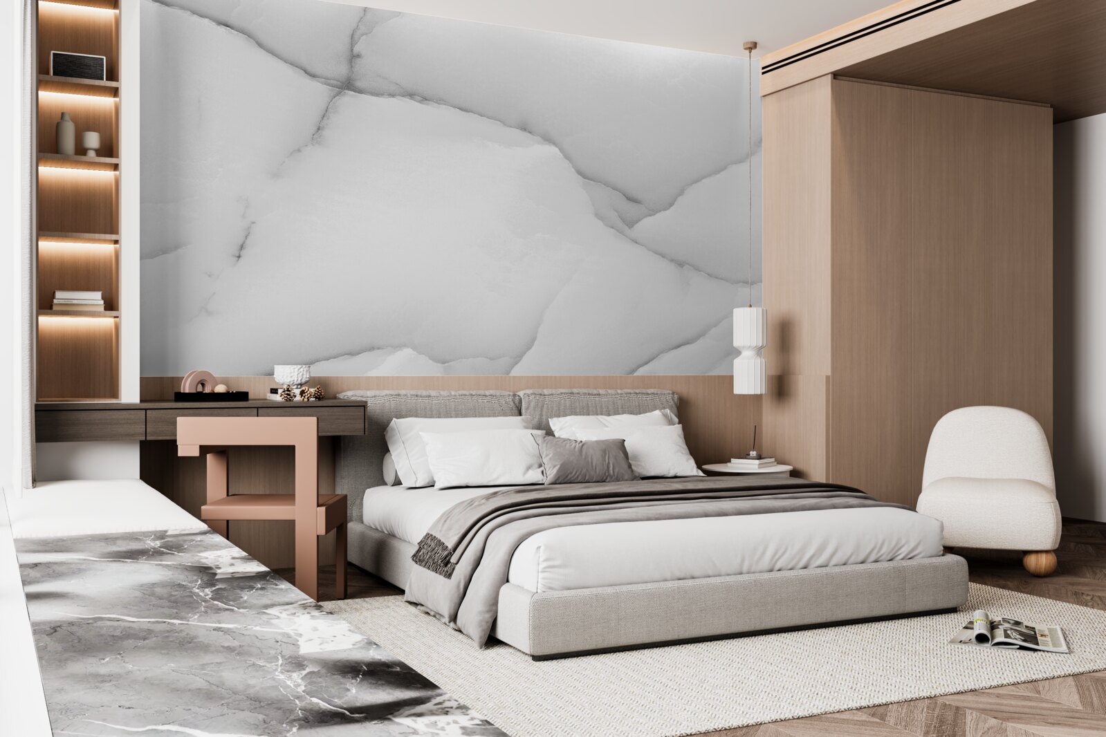 Papier peint motif de marbre blanc naturel