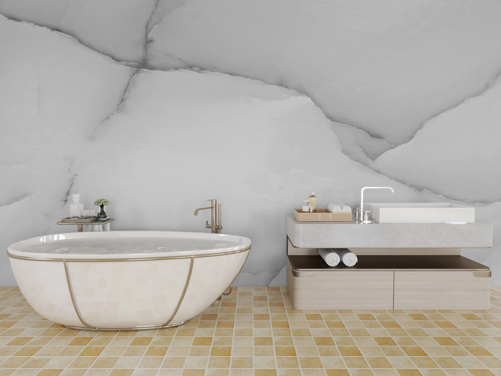 Papier peint motif de marbre blanc naturel