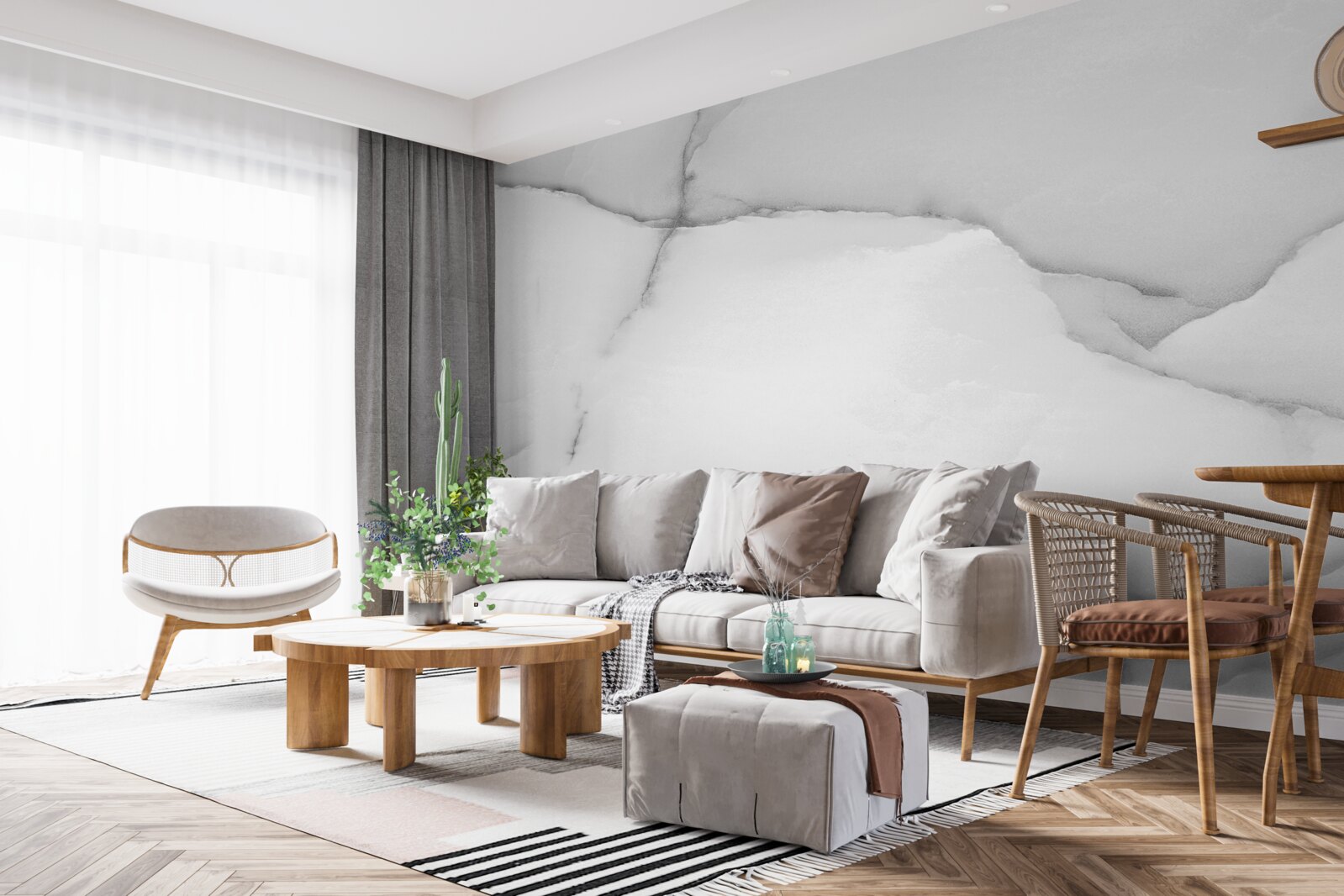 Papier peint motif de marbre blanc naturel