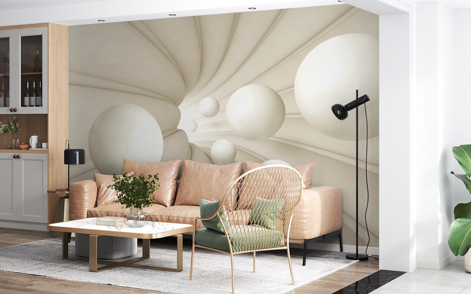 Papier peint des boules blanches de tailles et de formes variées