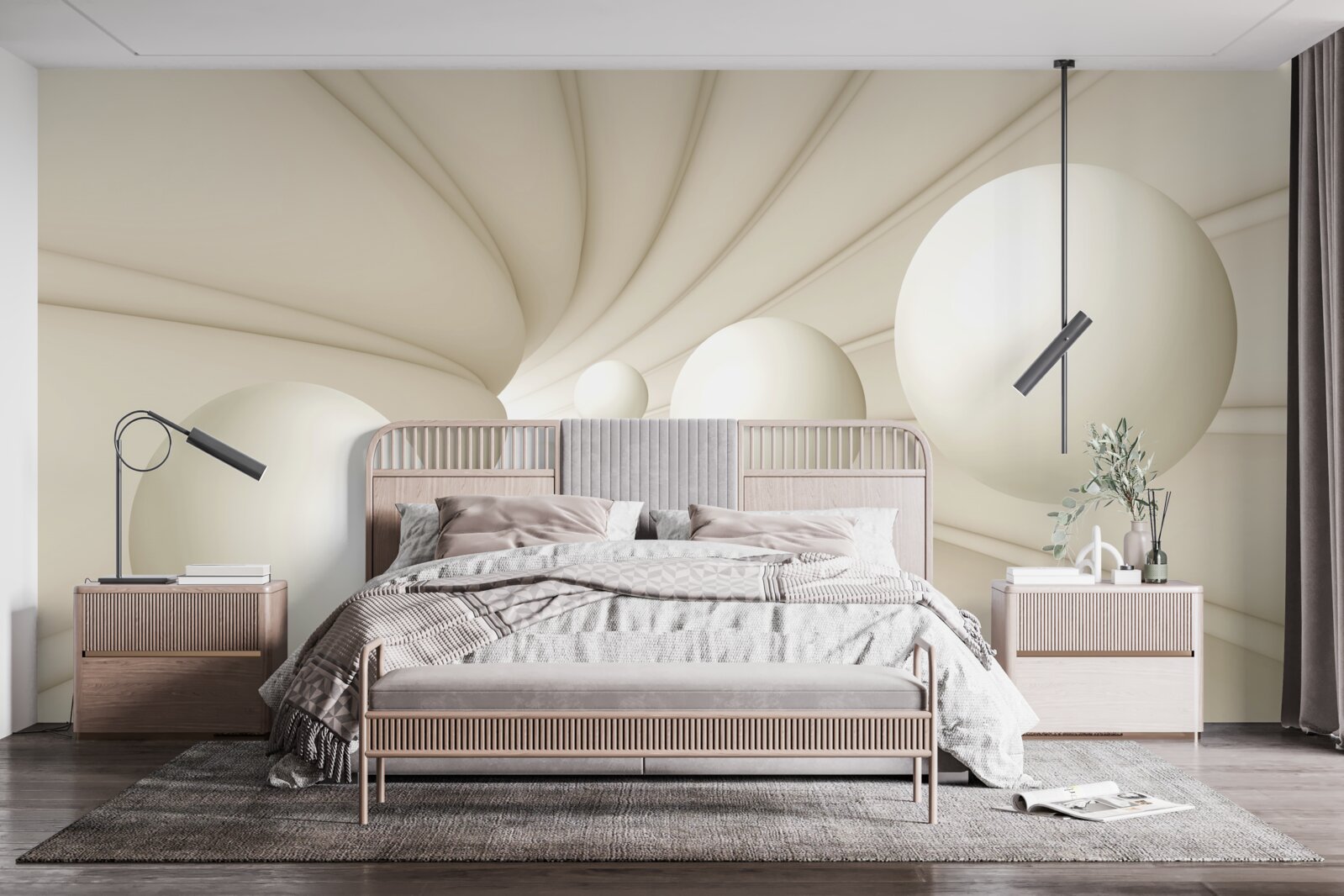 Papier peint des boules blanches de tailles et de formes variées