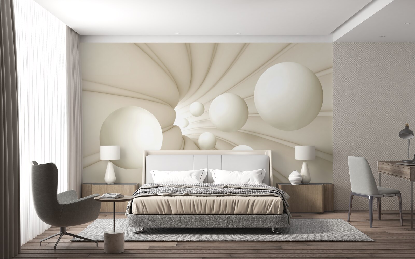 Papier peint des boules blanches de tailles et de formes variées