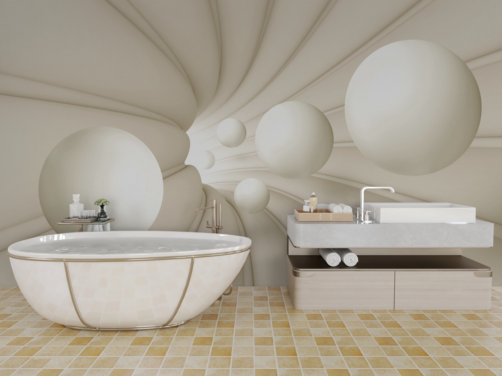 Papier peint des boules blanches de tailles et de formes variées