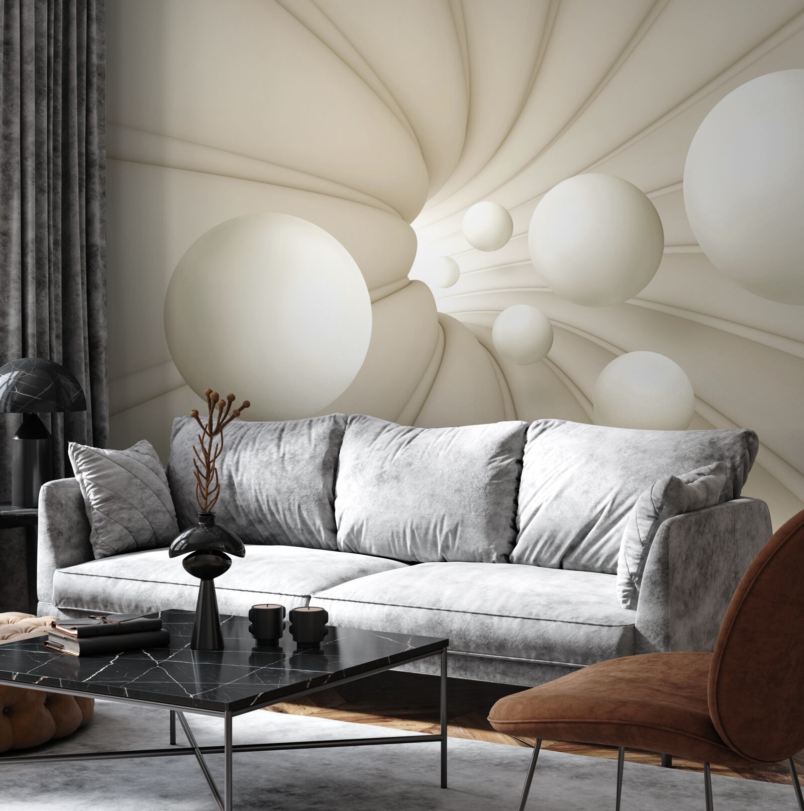 Papier peint des boules blanches de tailles et de formes variées