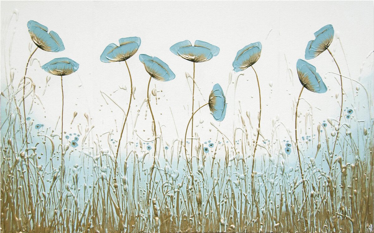 Papier peint fleurs bleues sur des tiges gracieuses