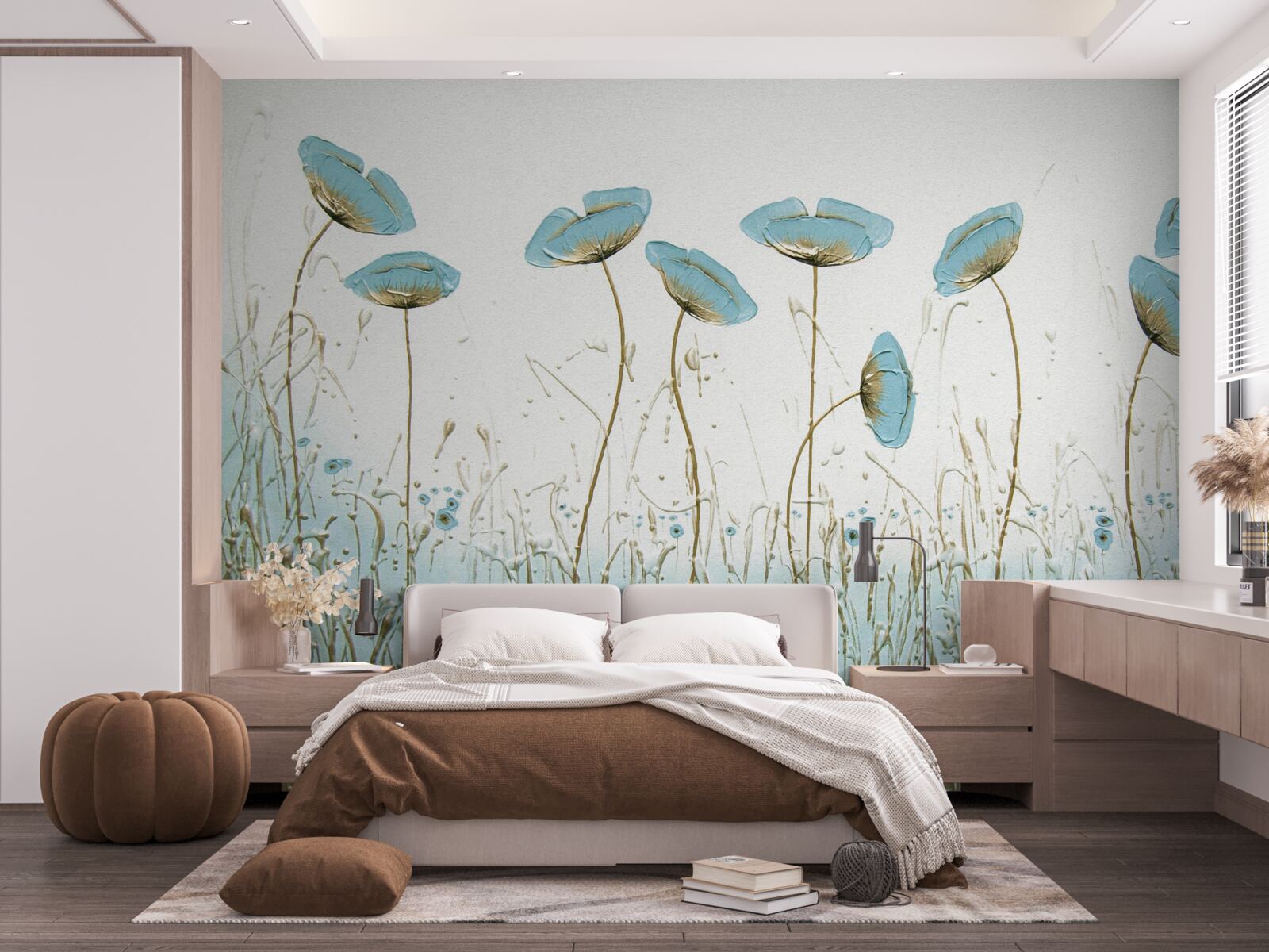 Papier peint fleurs bleues sur des tiges gracieuses