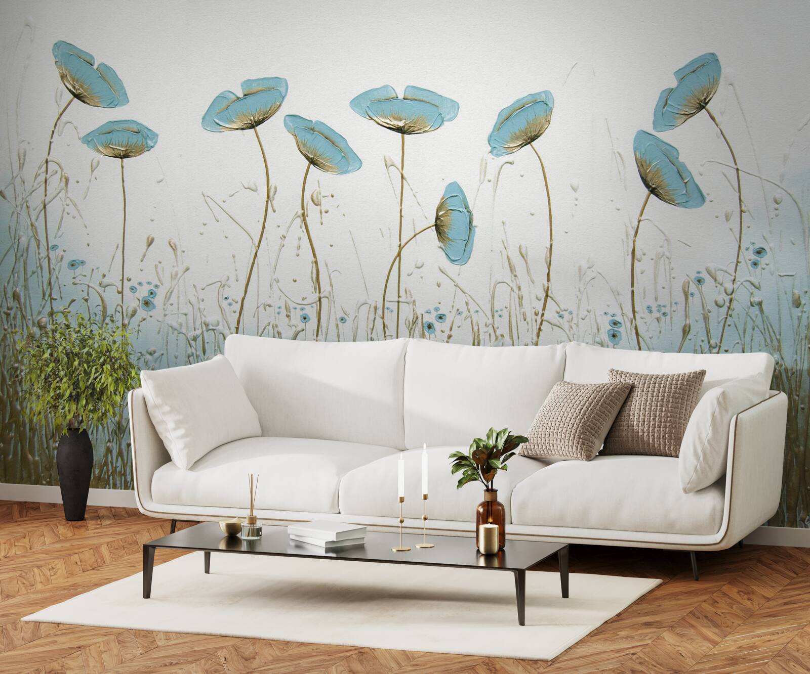 Papier peint fleurs bleues sur des tiges gracieuses