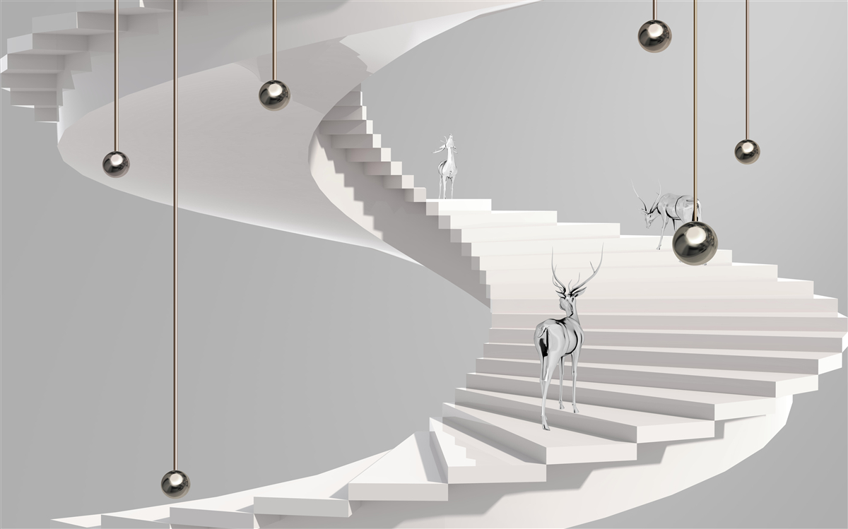 Papier peint cerf sur l'escalier en colimaçon