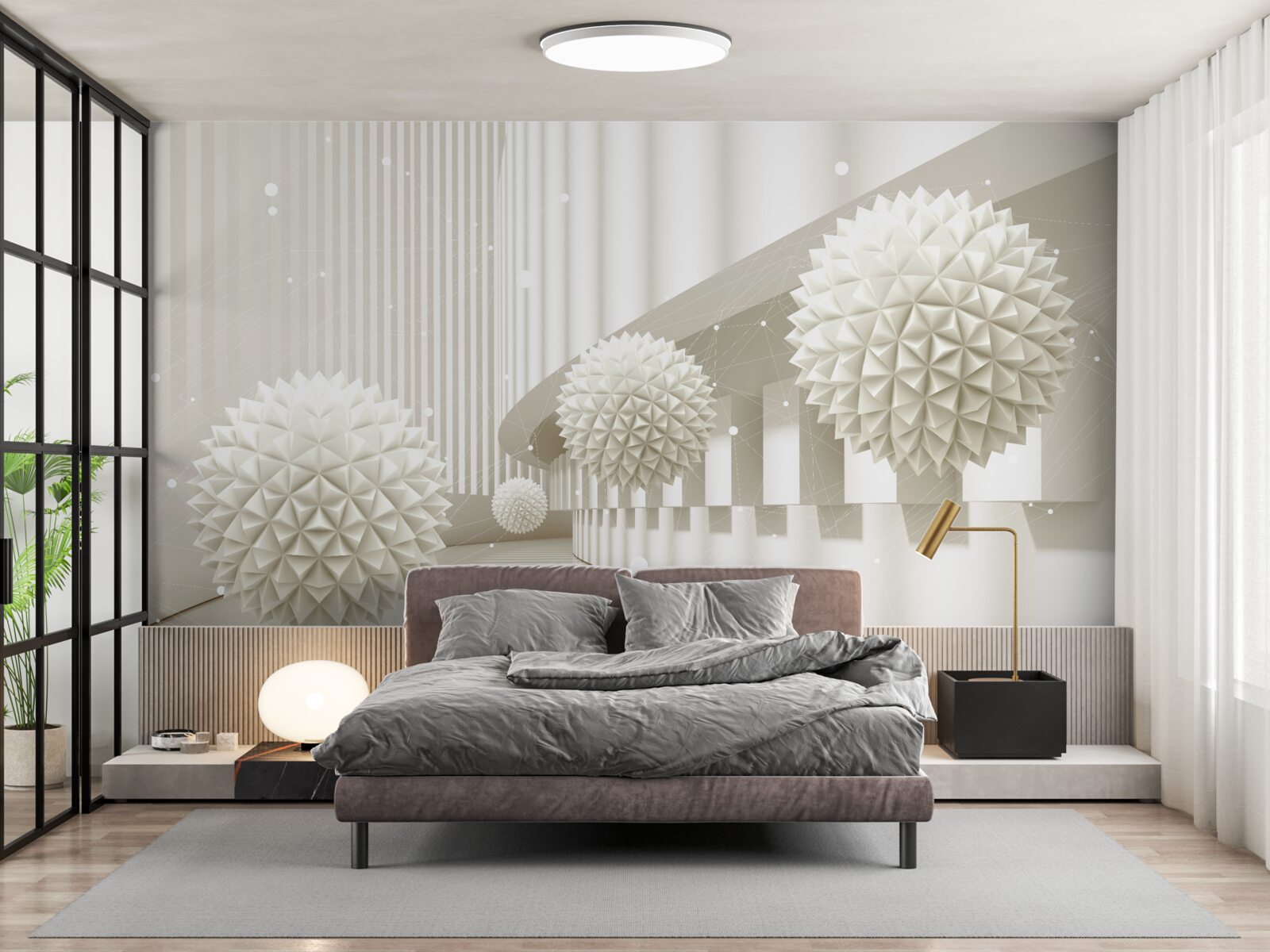 Papier peint ballons blancs avec un motif tridimensionnel