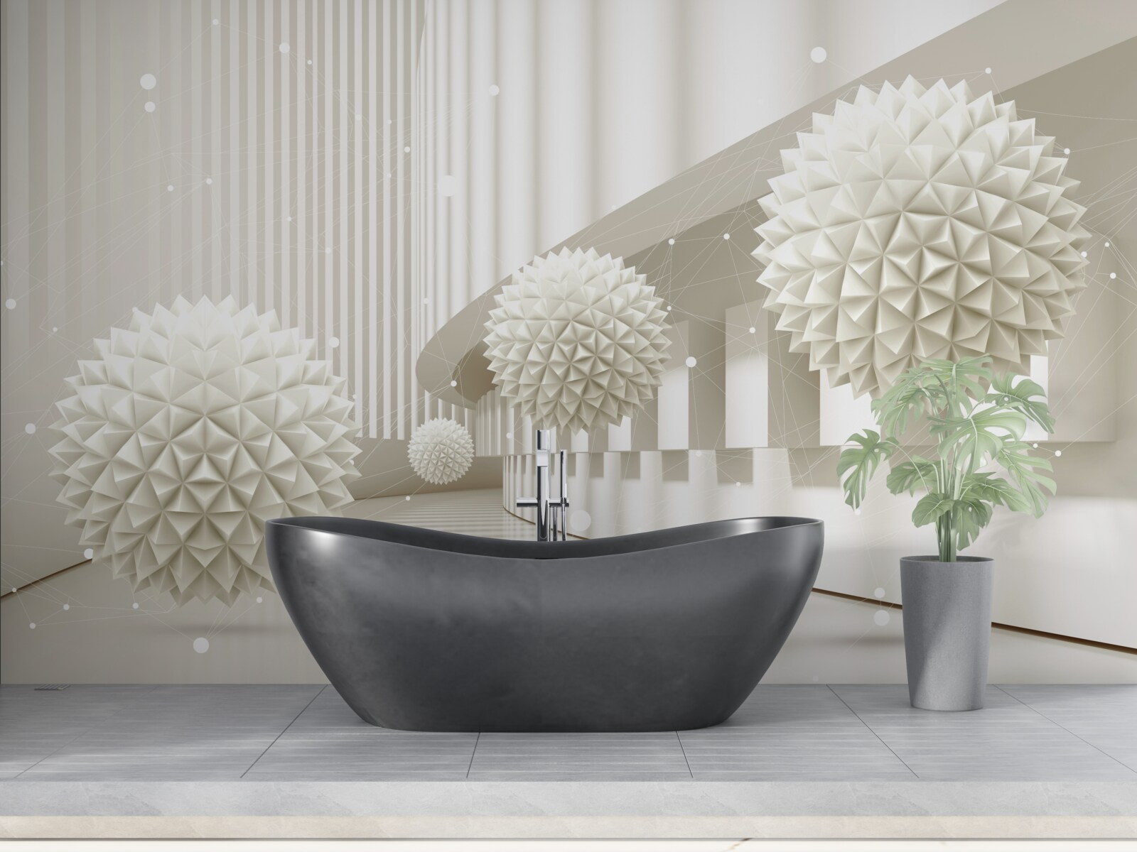 Papier peint ballons blancs avec un motif tridimensionnel