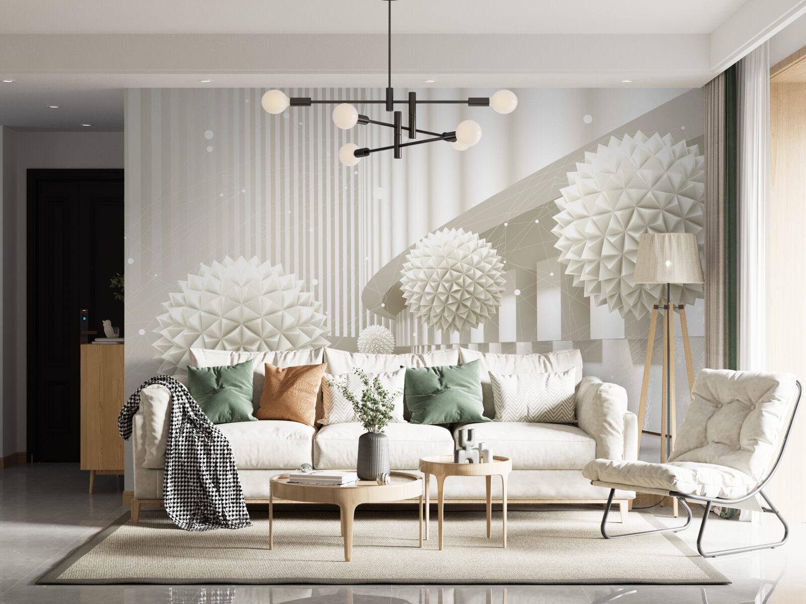 Papier peint ballons blancs avec un motif tridimensionnel