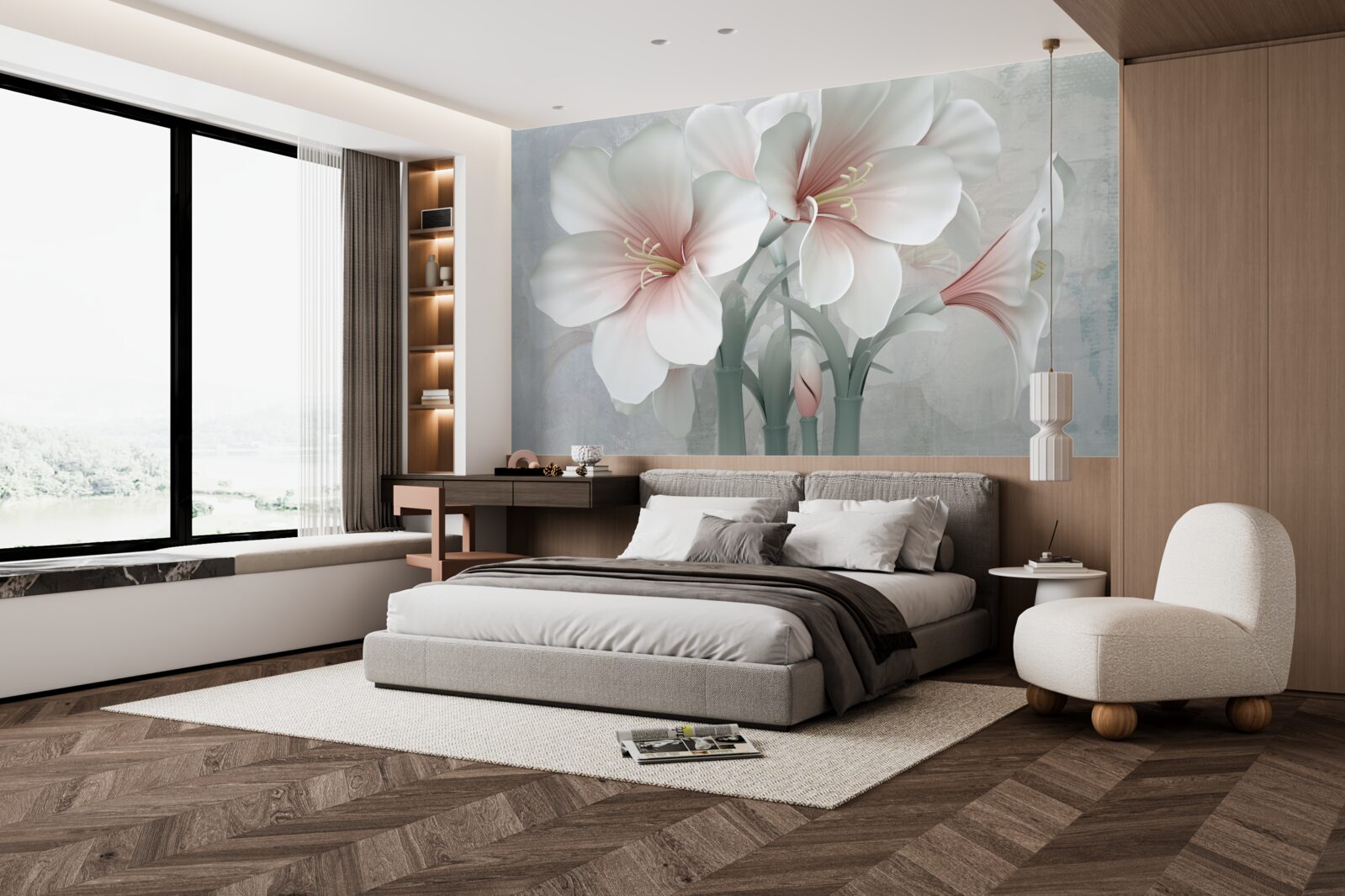 Papier peint composition parfumée de lys délicats