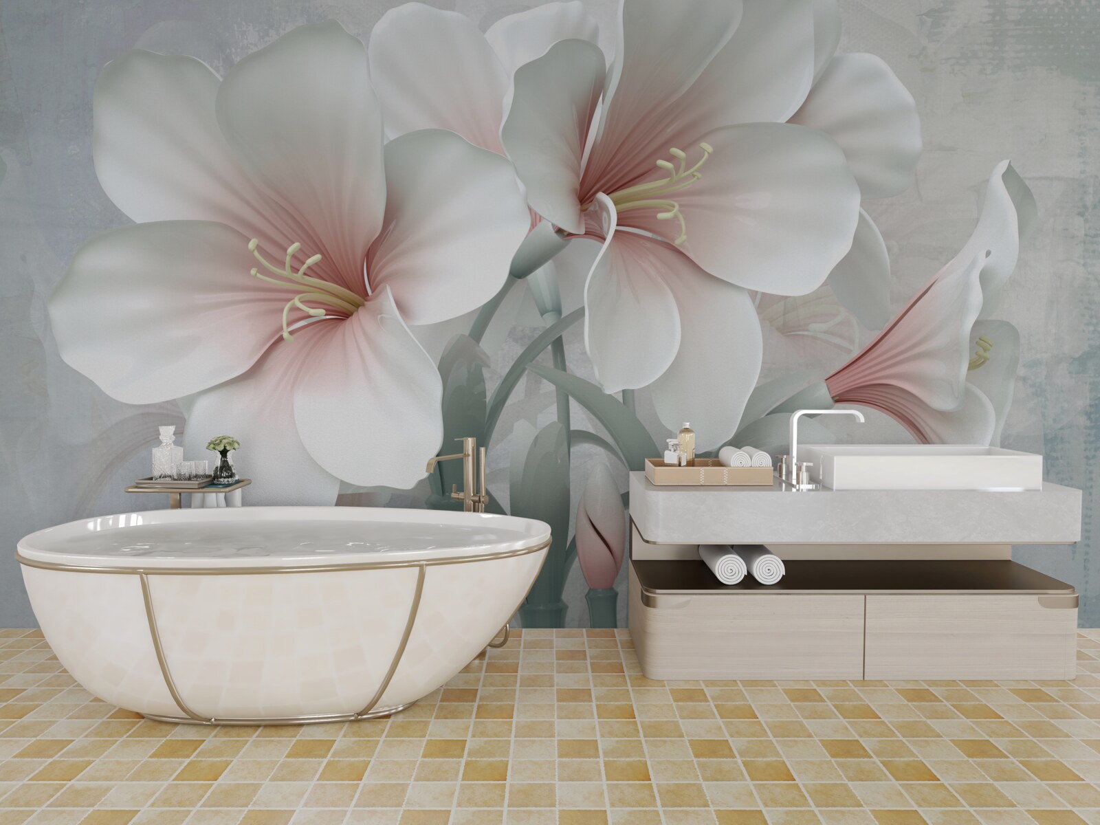 Papier peint composition parfumée de lys délicats