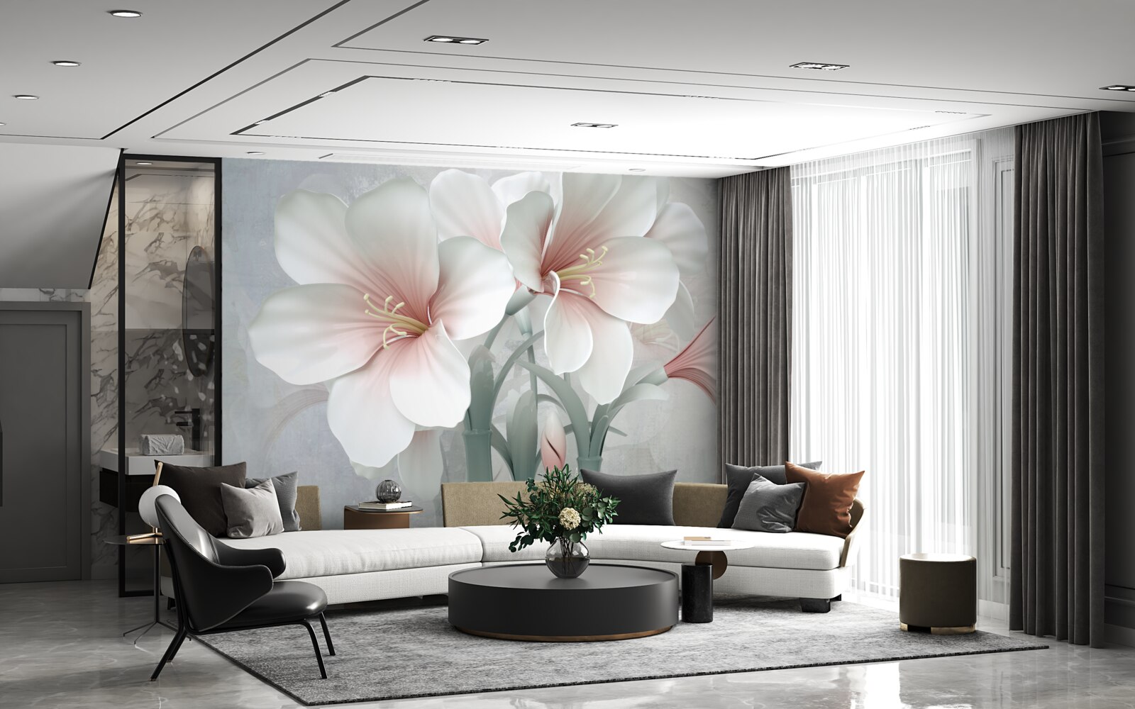 Papier peint composition parfumée de lys délicats