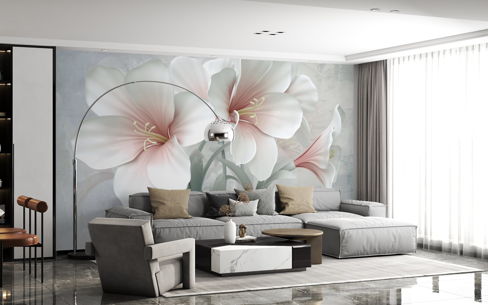 Papier peint composition parfumée de lys délicats