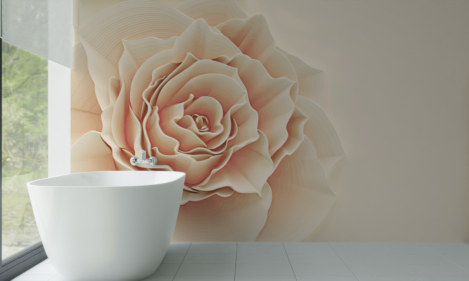 Papier peint grande rose crème