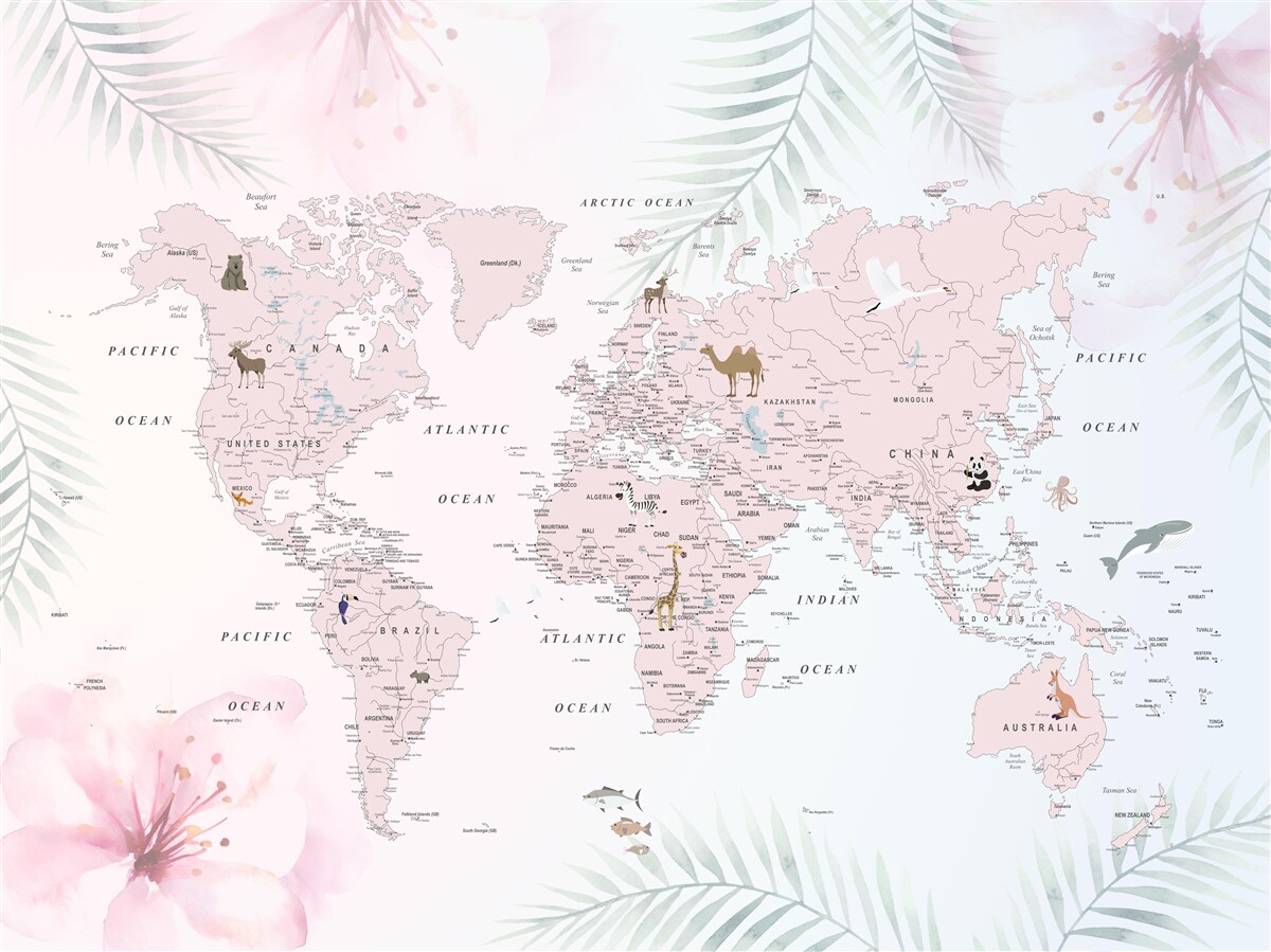 Papier peint carte du monde sur un fond doux et clair