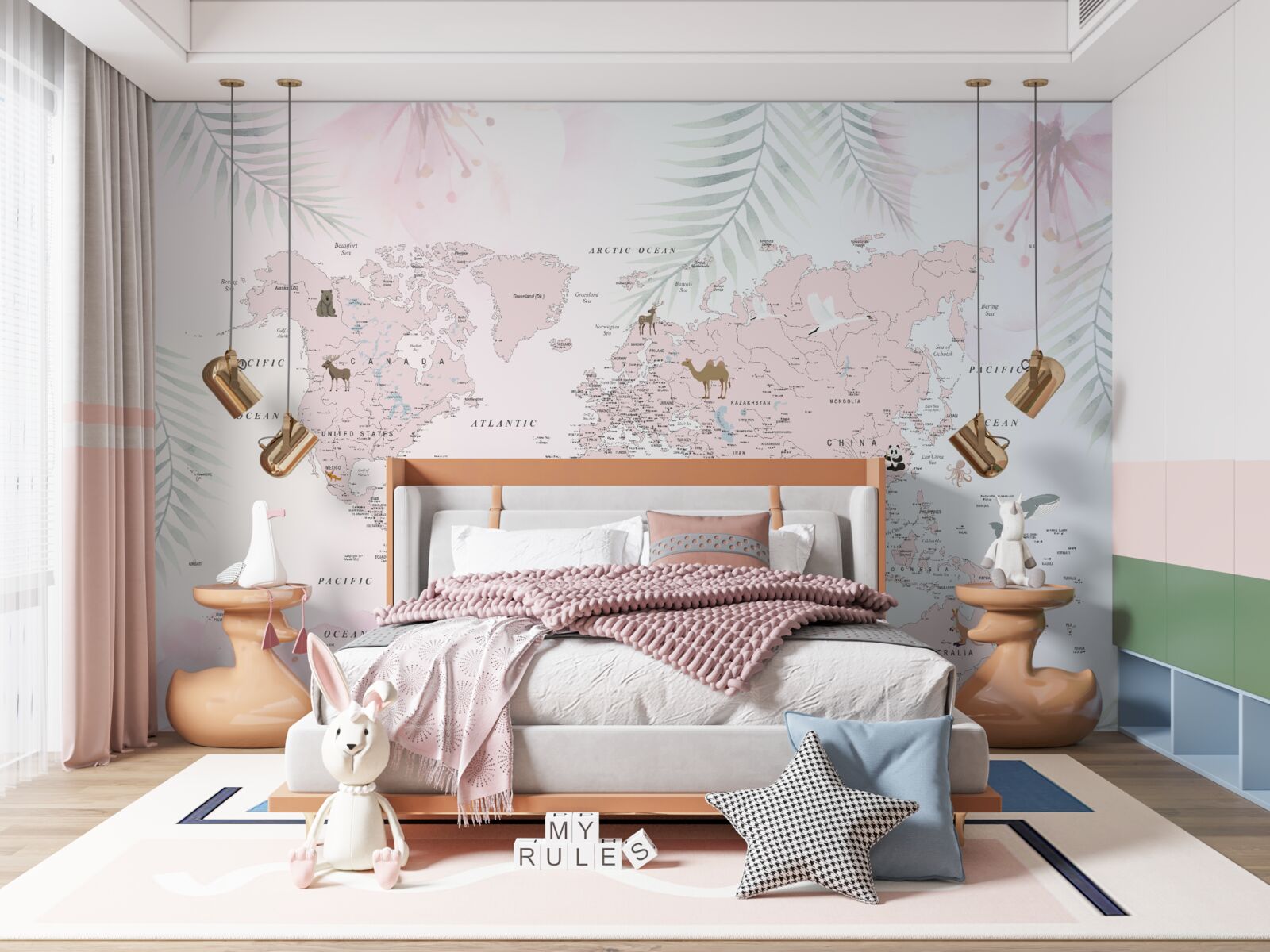 Papier peint carte du monde sur un fond doux et clair