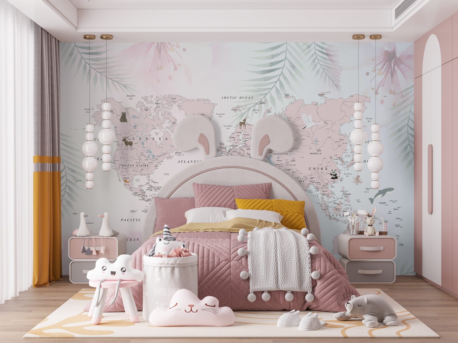 Papier peint carte du monde sur un fond doux et clair