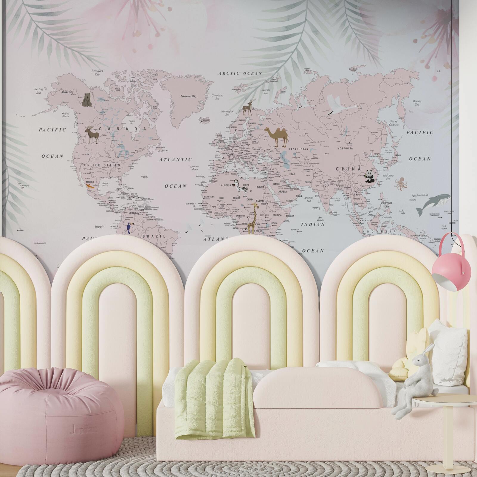 Papier peint carte du monde sur un fond doux et clair