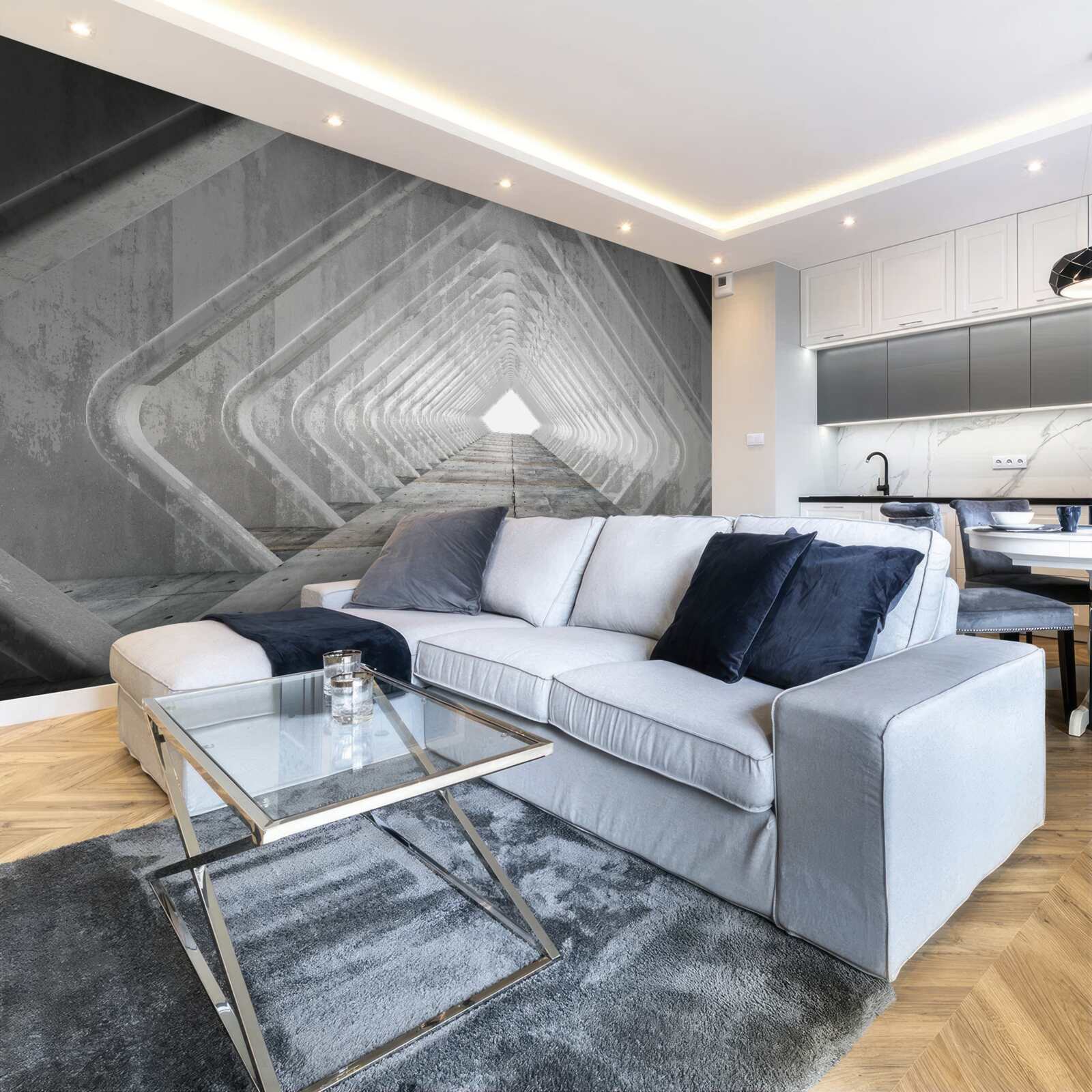 Papier peint couloir gris sans fin