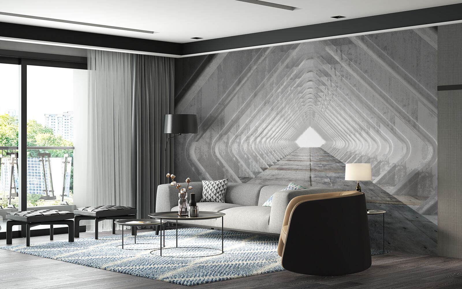 Papier peint couloir gris sans fin