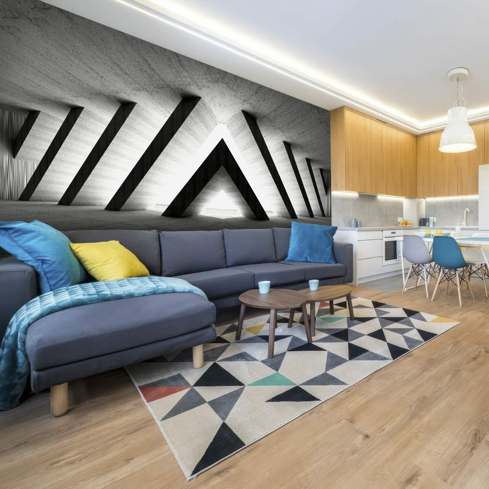 Papier peint couloir en nuances de gris abstraites