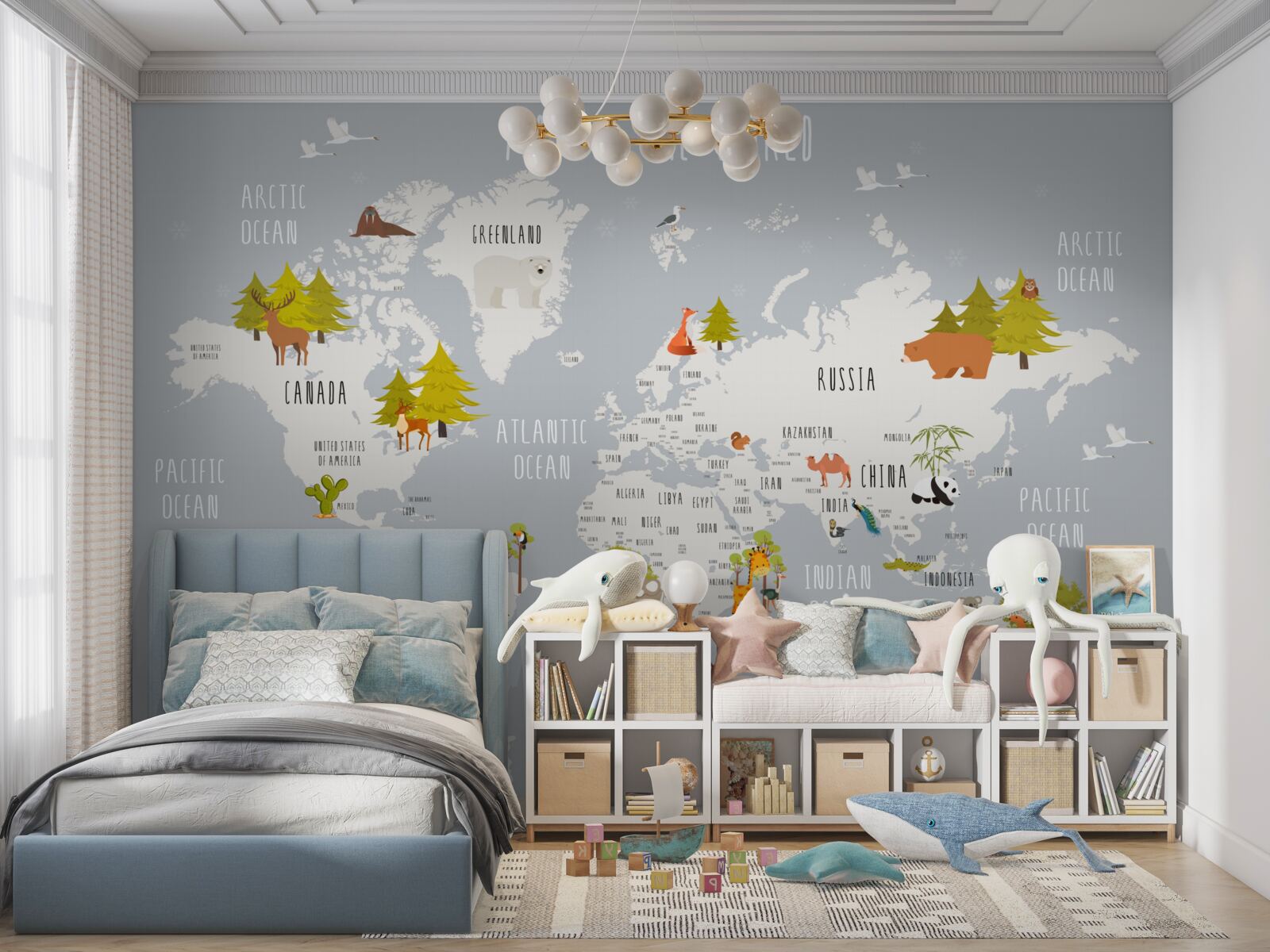 Papier peint les représentants de la faune et de la flore sur une carte de la terre