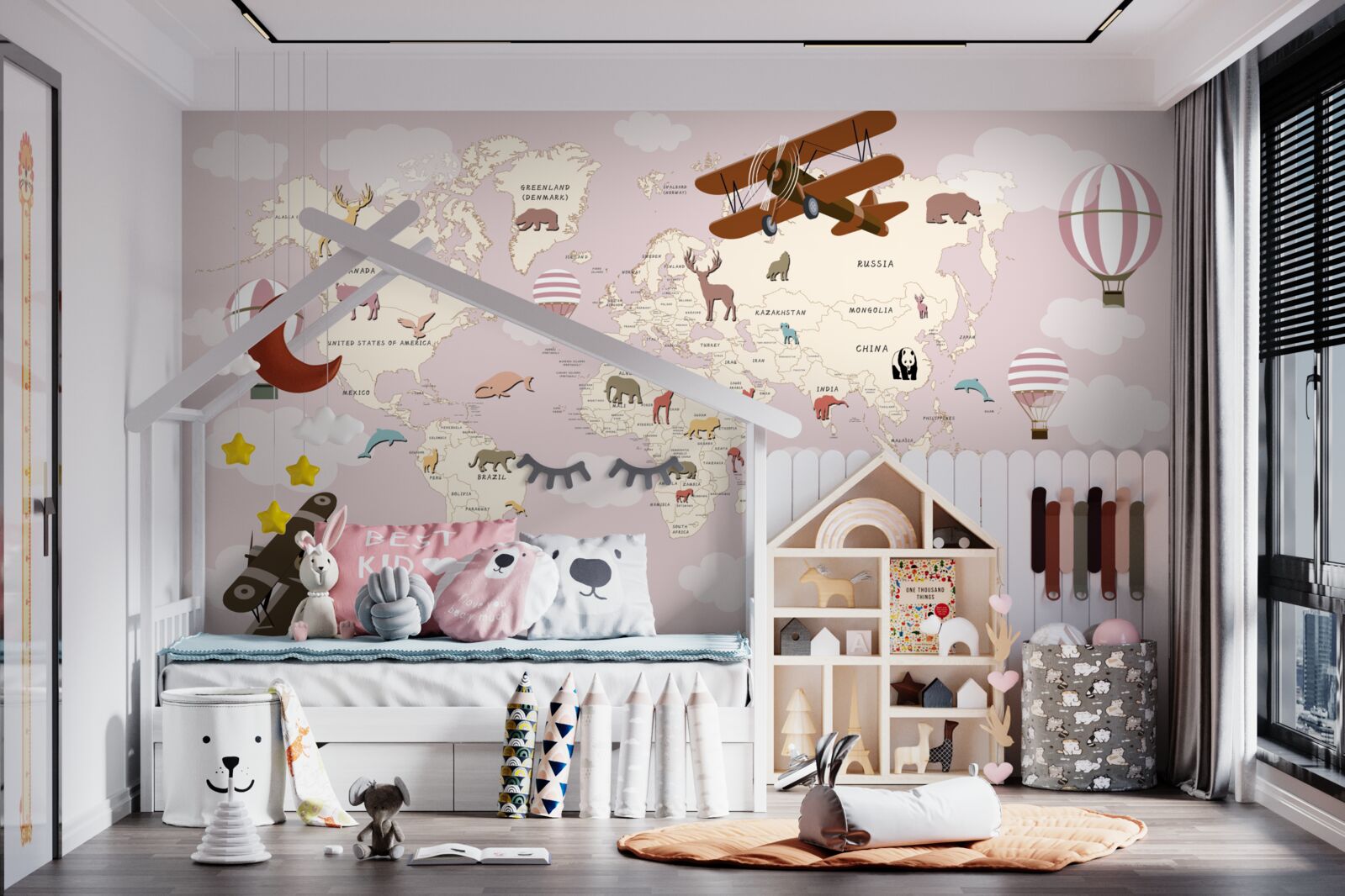 Papier peint carte du monde avec divers détails