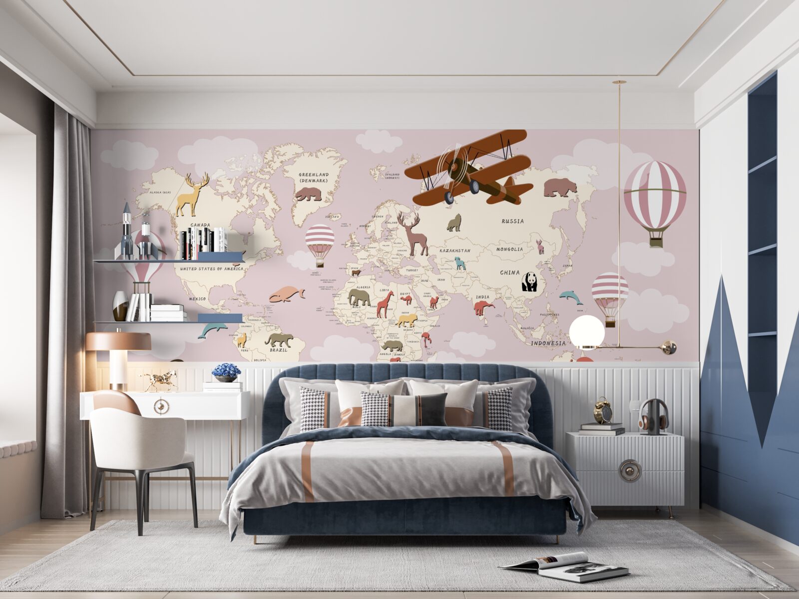 Papier peint carte du monde avec divers détails