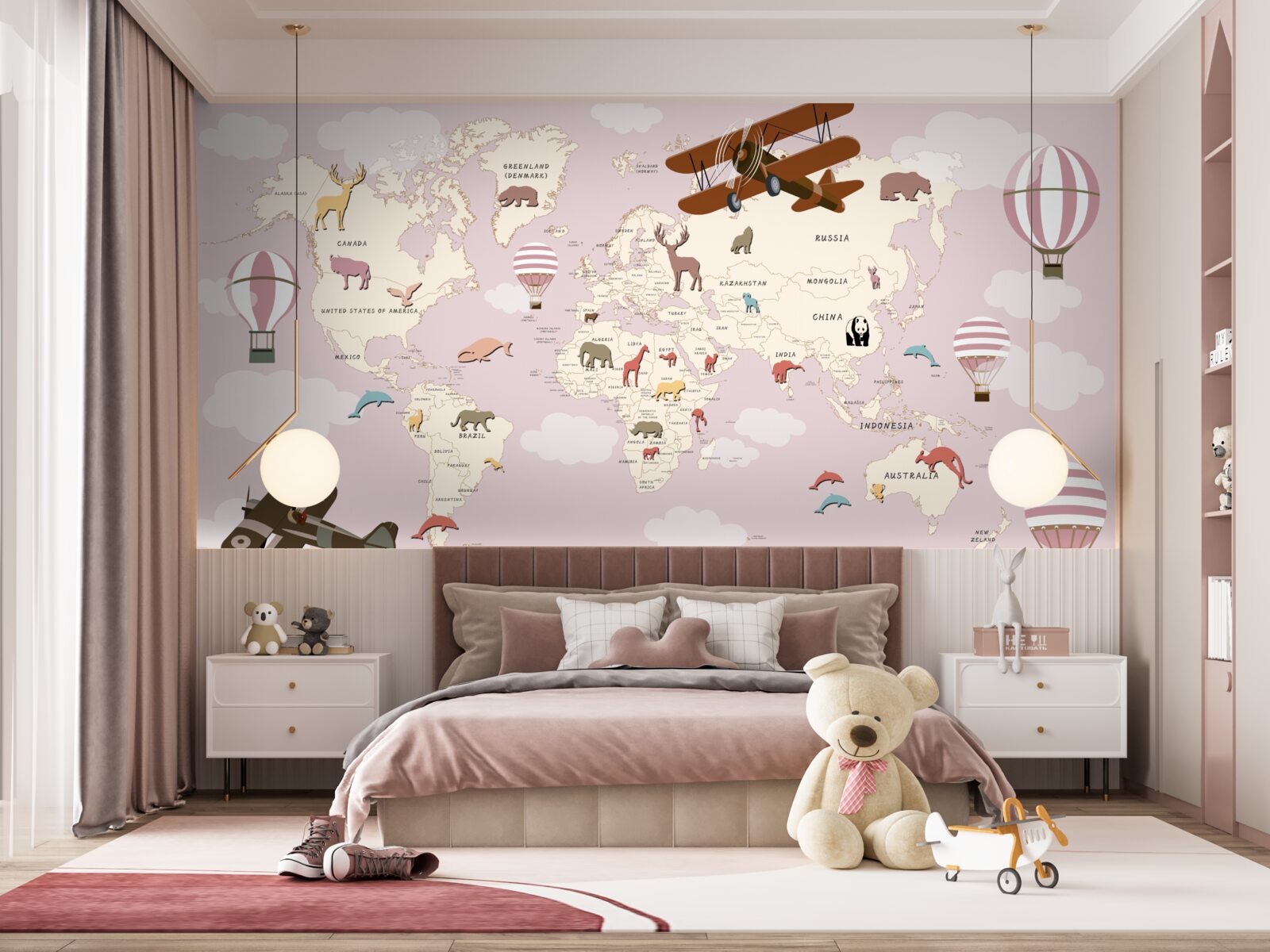 Papier peint carte du monde avec divers détails