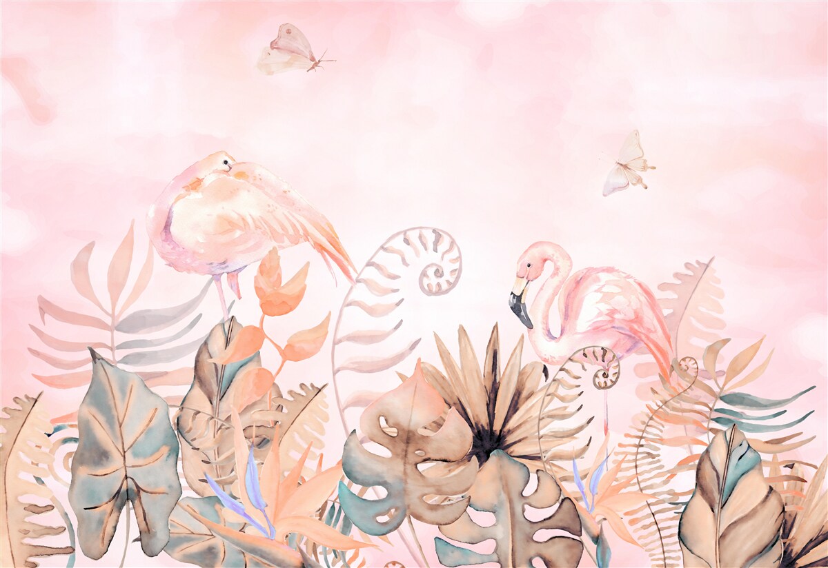 Papier peint sur les branches, des flamants roses