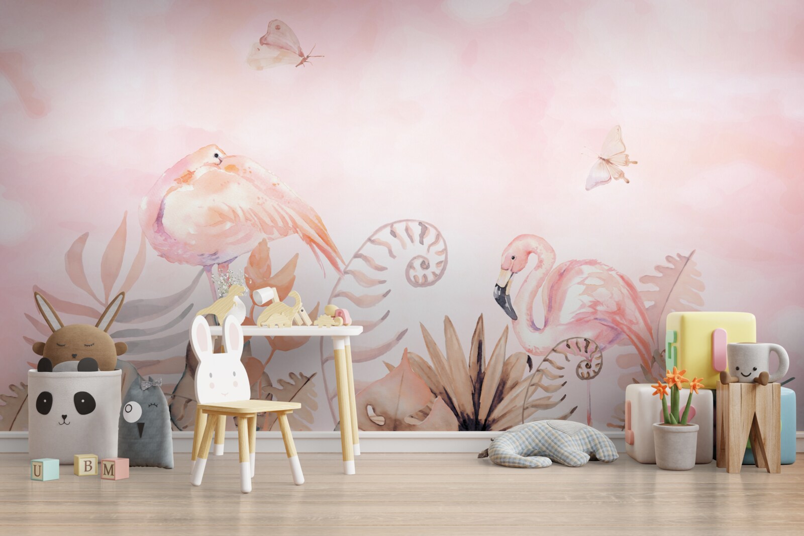 Papier peint sur les branches, des flamants roses