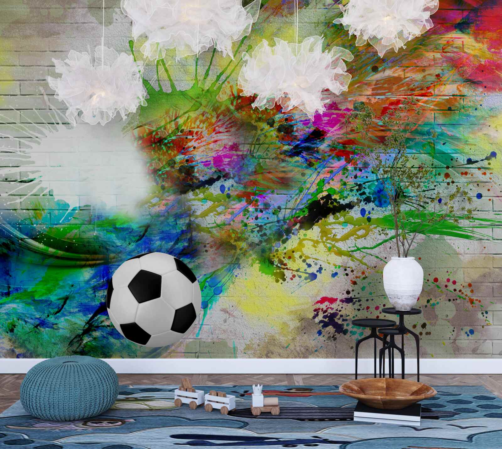 Papier peint football contre un mur clair