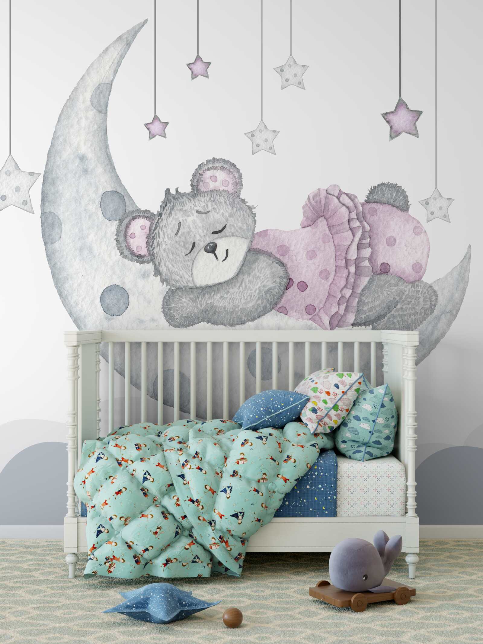 Papier peint l'ours roupille sur la lune